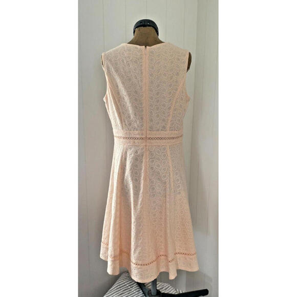 CALVIN KLEIN Women's Cotton Peace/Pink Eyelet Fit & Flare Dress - Size: 8 Petite - Picture 4 of 5